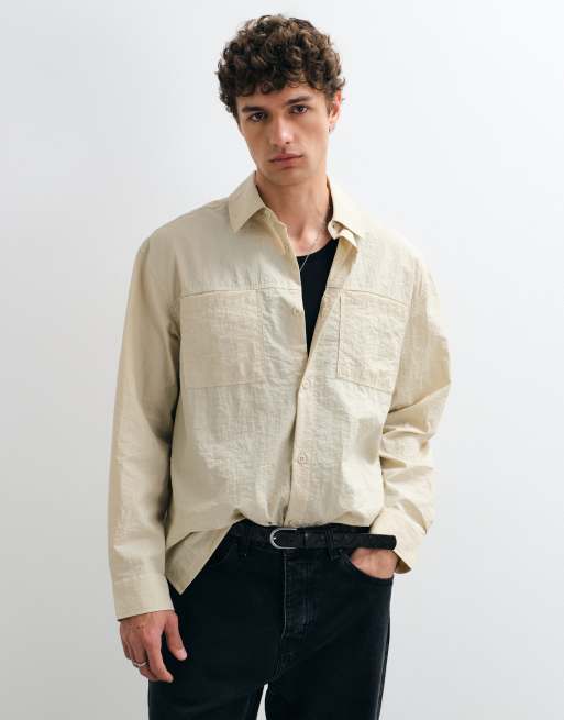 ASOS DESIGN camicia oversize fluida con doppie tasche color crema, 1 di 5