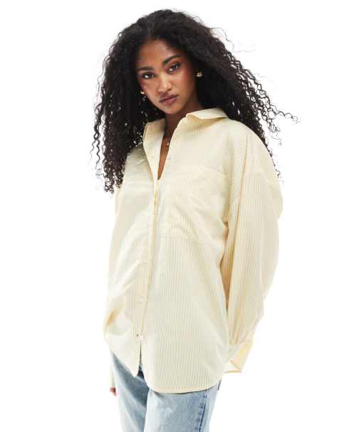 ASOS DESIGN - Camicia oversize gialla a righe in coordinato - view 1