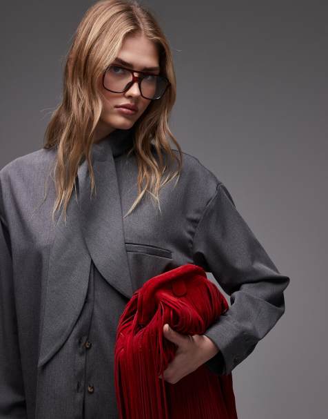 ASOS DESIGN - Camicia oversize grigia con sciarpa - view 1