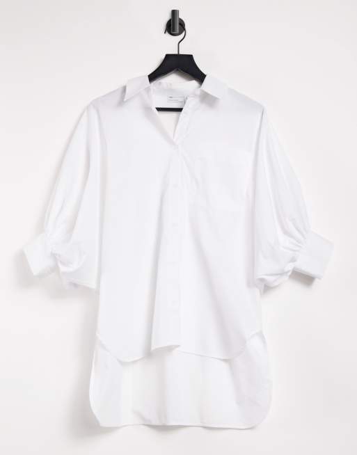 ASOS DESIGN - Camicia oversize in cotone avorio con maniche a tre quarti voluminose