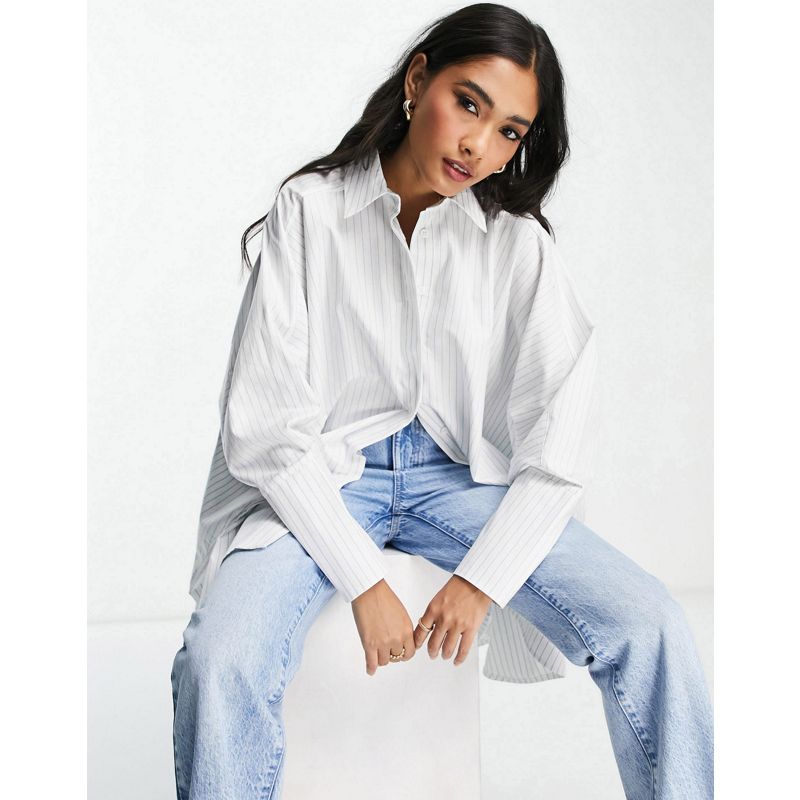 Top Donna DESIGN - Camicia oversize in cotone, colore blu e bianco a righe