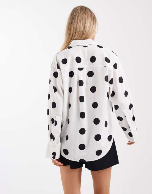 ASOS DESIGN - Camicia oversize in cotone e lino a pois, 3 di 4