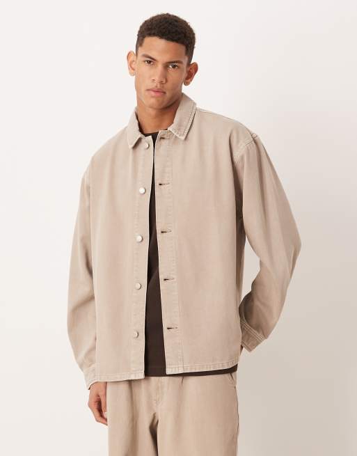 ASOS DESIGN - Camicia oversize in denim a maniche lunghe color pietra slavato in coordinato