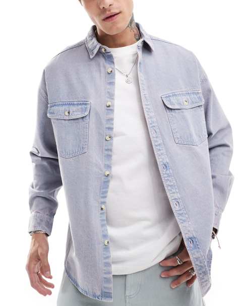 ASOS DESIGN - Camicia oversize in denim lavaggio lilla - view 1