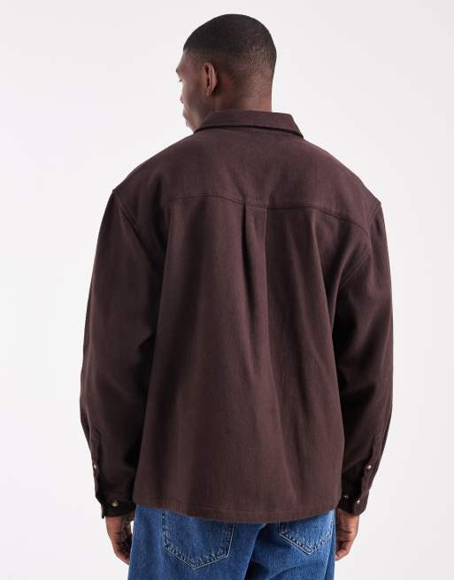 ASOS DESIGN - Camicia oversize in flanella marrone scuro, 3 di 5