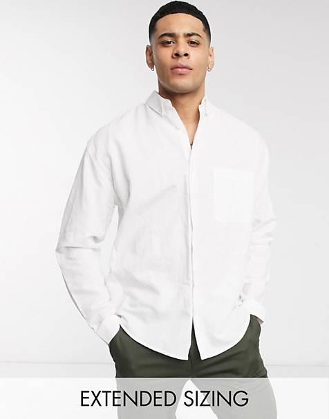 Camicia oversize in misto lino bianca a maniche corte Asos Uomo Abbigliamento Camicie Camicie a maniche corte 