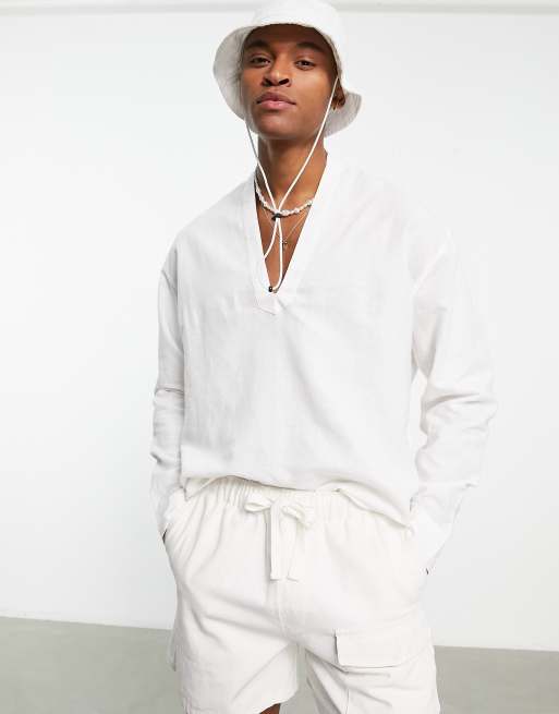 ASOS DESIGN - Camicia oversize in lino bianco