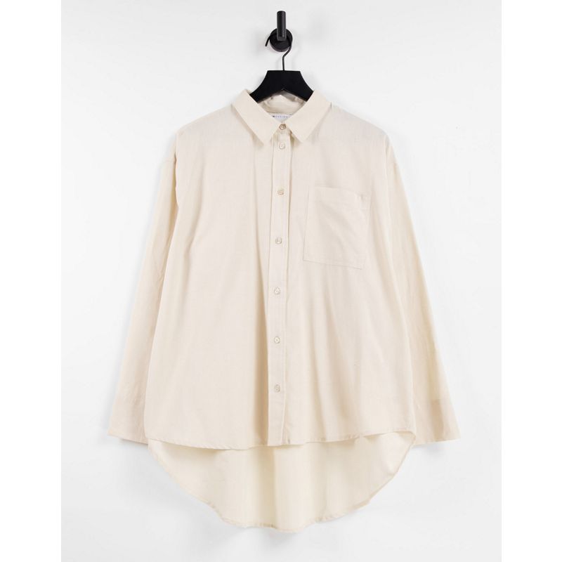 aEm1H Camicie e bluse DESIGN - Camicia oversize in lino color pietra con taglio asimmetrico