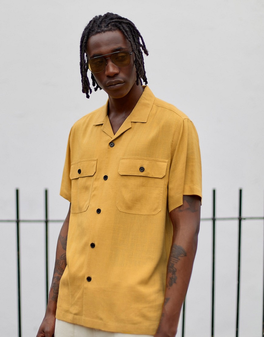 ASOS DESIGN - Camicia oversize in lino con doppia tasca color senape-Giallo