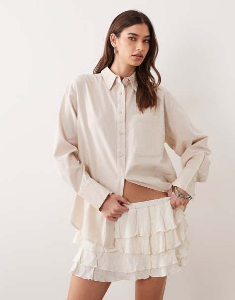 ASOS DESIGN - Camicia oversize in misto lino color naturale - view 1