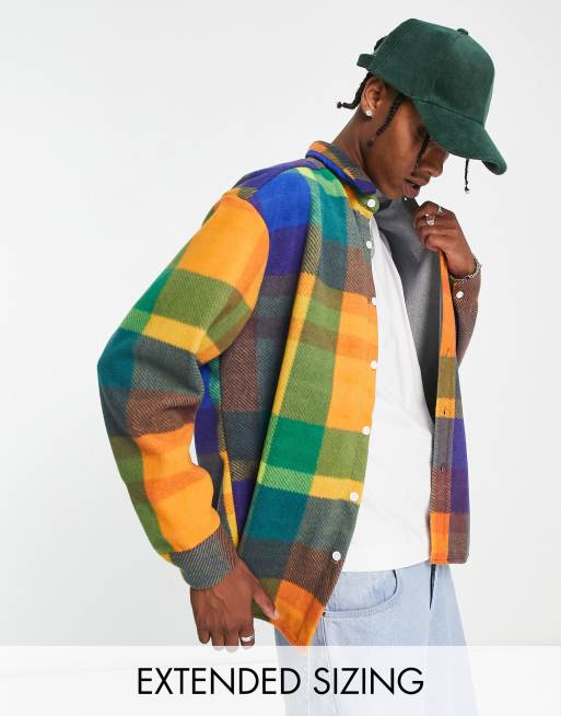ASOS DESIGN - Camicia oversize in pile anni '90 a quadri vivaci