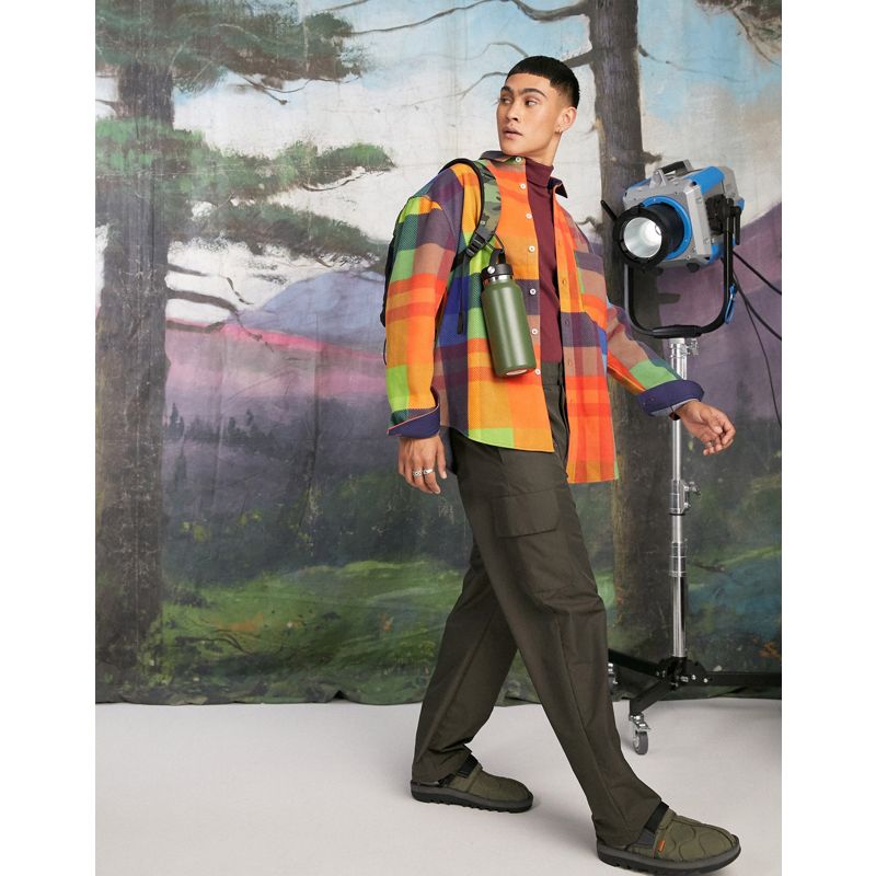 Uomo IJ0wh DESIGN - Camicia oversize in pile arcobaleno a quadri in stile anni '90