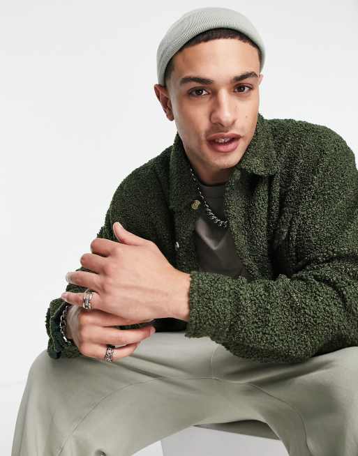 ASOS DESIGN - Camicia oversize in pile borg bouclé verde