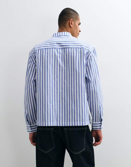 ASOS DESIGN camicia oversize in popeline a righe blu e bianca, 5 di 5