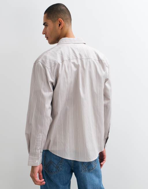 ASOS DESIGN camicia oversize in popeline a righe grigia, 2 di 5