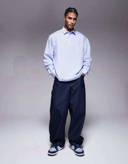 ASOS DESIGN - Camicia oversize in popeline blu, 2 di 5