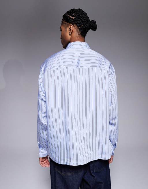 ASOS DESIGN - Camicia oversize in popeline blu, 3 di 5