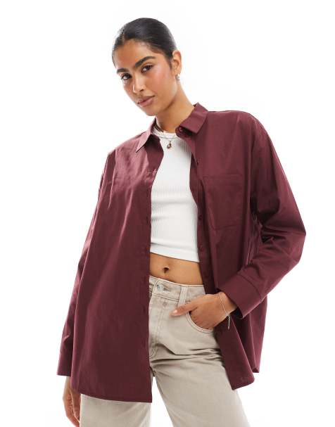 ASOS DESIGN - Camicia oversize in popeline bordeaux - view 1
