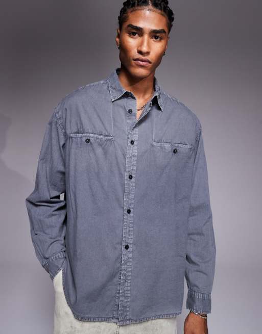ASOS DESIGN - Camicia oversize in popeline color grigio slavato