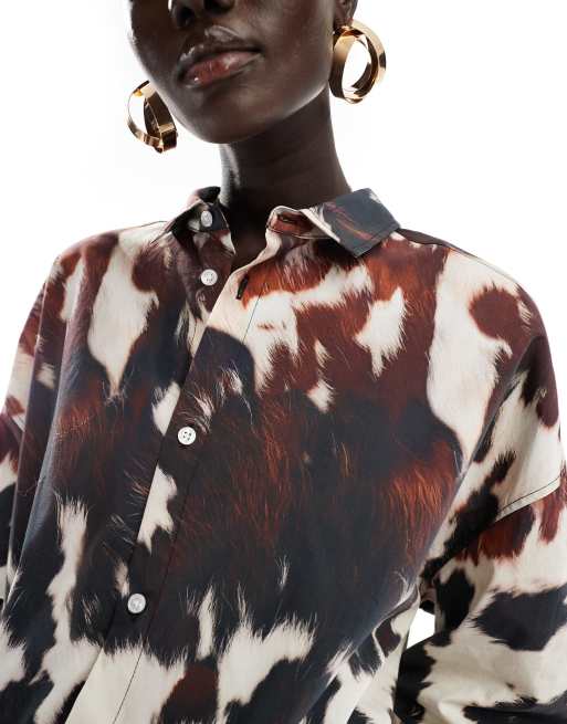 ASOS DESIGN - Camicia oversize in popeline con stampa pezzata, 3 di 5