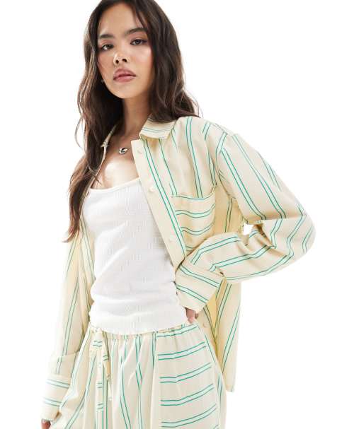 ASOS DESIGN - Camicia oversize in popeline di cotone a righe a contrasto - view 1