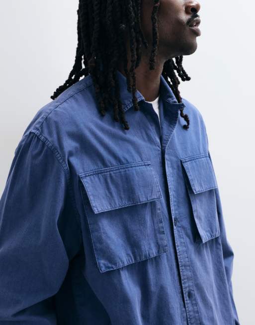 ASOS DESIGN camicia oversize in popeline slavato blu, 2 di 5