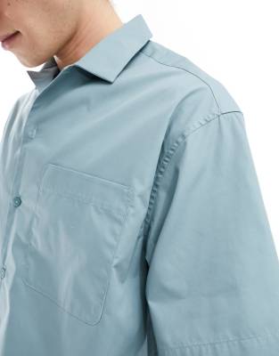 ASOS DESIGN - Camicia oversize in popeline verde-azzurro chiaro