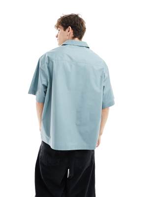 ASOS DESIGN - Camicia oversize in popeline verde-azzurro chiaro