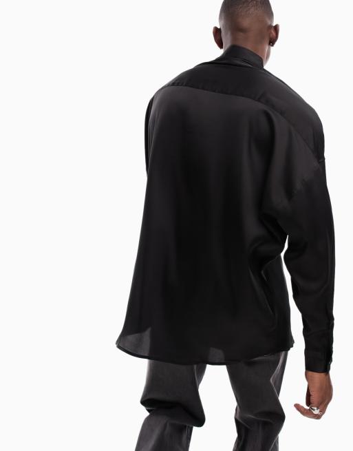 ASOS DESIGN Camicia oversize in raso nera ASOS