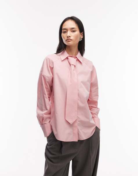 ASOS DESIGN - Camicia oversize in raso rosa con cravatta - view 1
