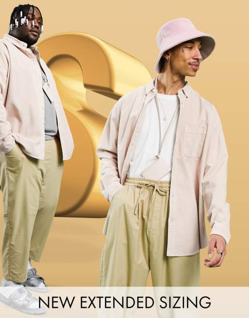 ASOS DESIGN - Camicia oversize in tessuto a coste anni '90 rosa pastello