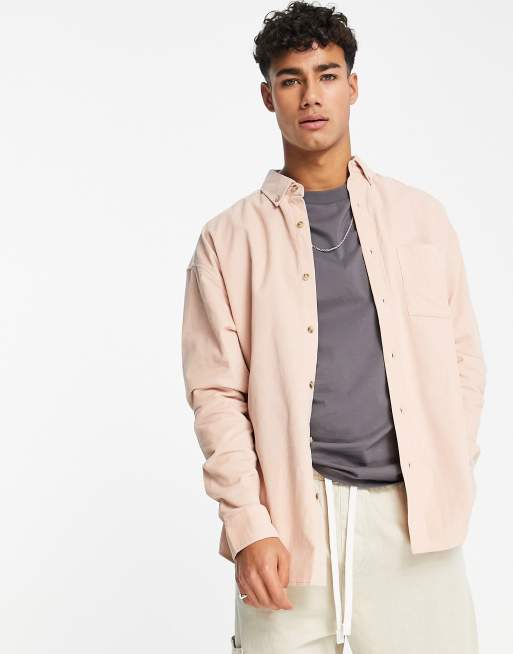 ASOS DESIGN - Camicia oversize in tessuto a coste anni '90 rosa slavato 