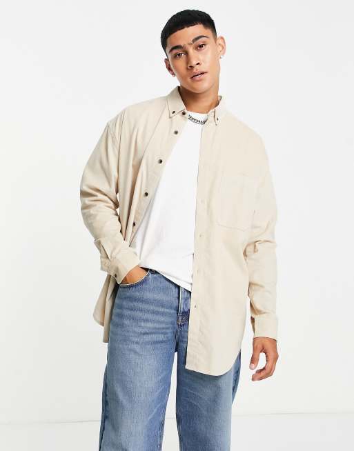 ASOS DESIGN - Camicia oversize in tessuto a coste color pietra