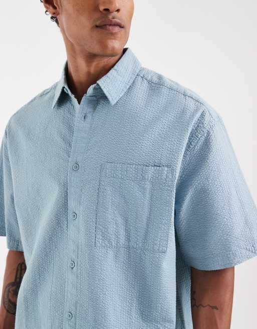 ASOS DESIGN - Camicia oversize in tessuto seersucker blu, 4 di 5