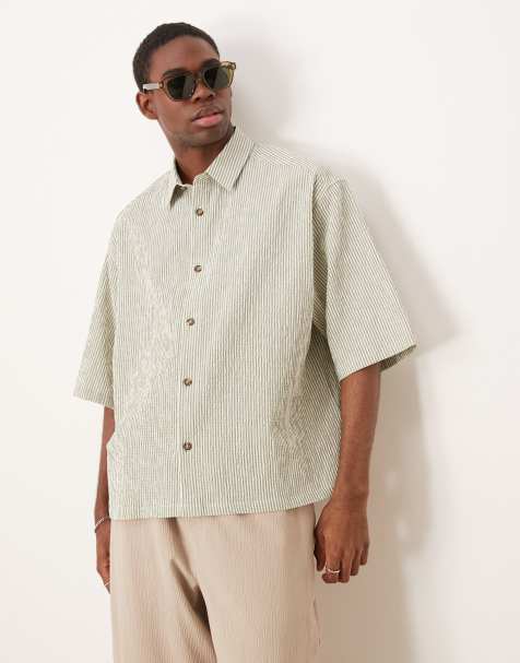ASOS DESIGN - Camicia oversize in tessuto seersucker verde - view 1