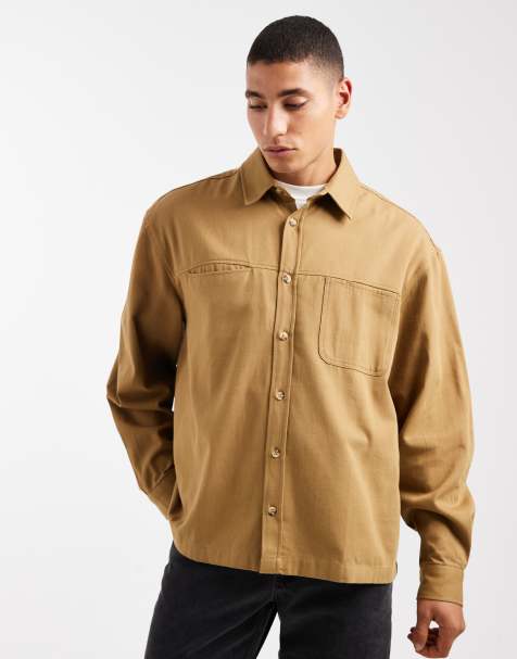ASOS DESIGN - Camicia oversize in twill color cuoio con tasche - view 1