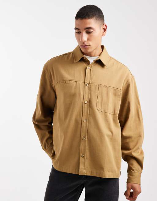 ASOS DESIGN - Camicia oversize in twill color cuoio con tasche 