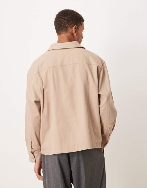 ASOS DESIGN - Camicia oversize in twill marrone con tasche cargo e rever, 3 di 5