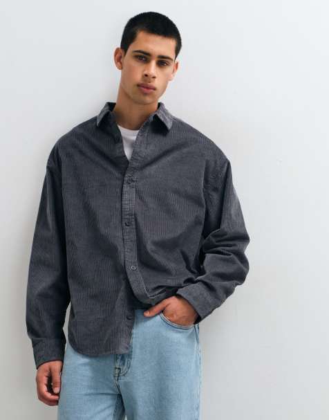 ASOS DESIGN camicia oversize in velluto a coste nero slavato - view 1