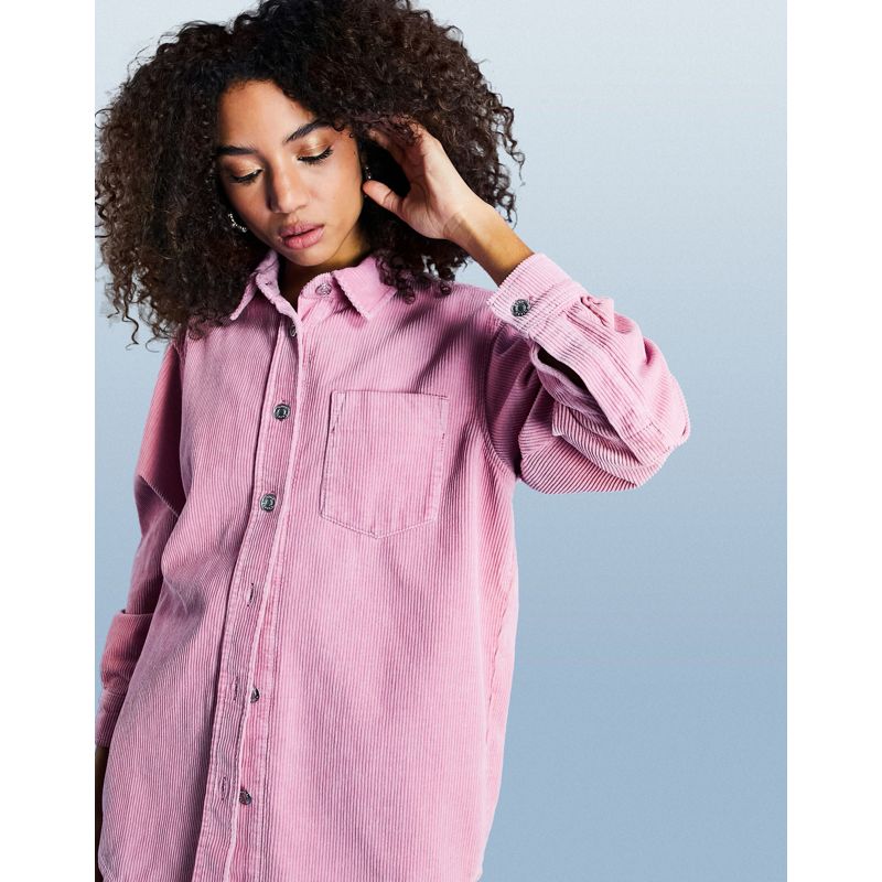 GzVTP Top DESIGN - Camicia oversize in velluto a coste rosa in coordinato