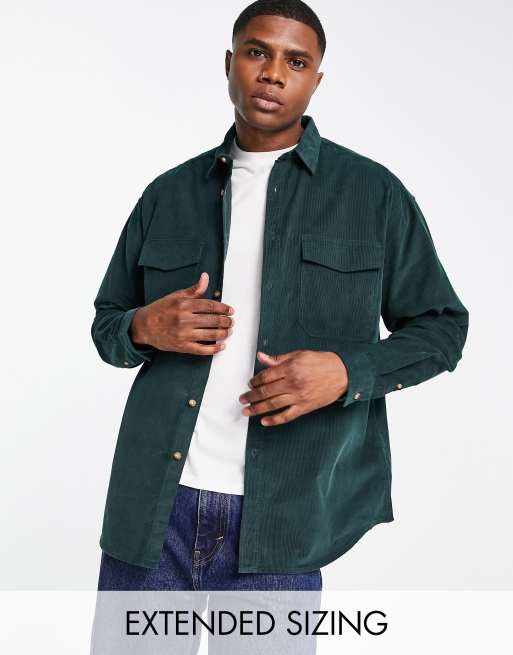 ASOS DESIGN - Camicia oversize in velluto a coste verde con tasche doppie