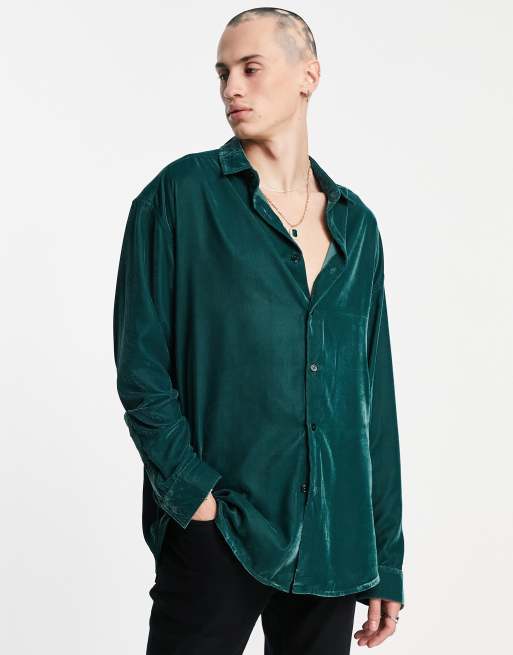 ASOS DESIGN - Camicia oversize in velluto verde bosco