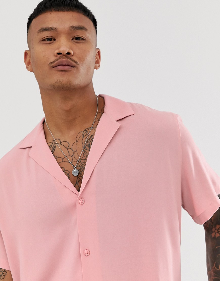 ASOS DESIGN - Camicia oversize in viscosa con rever ampio rosa