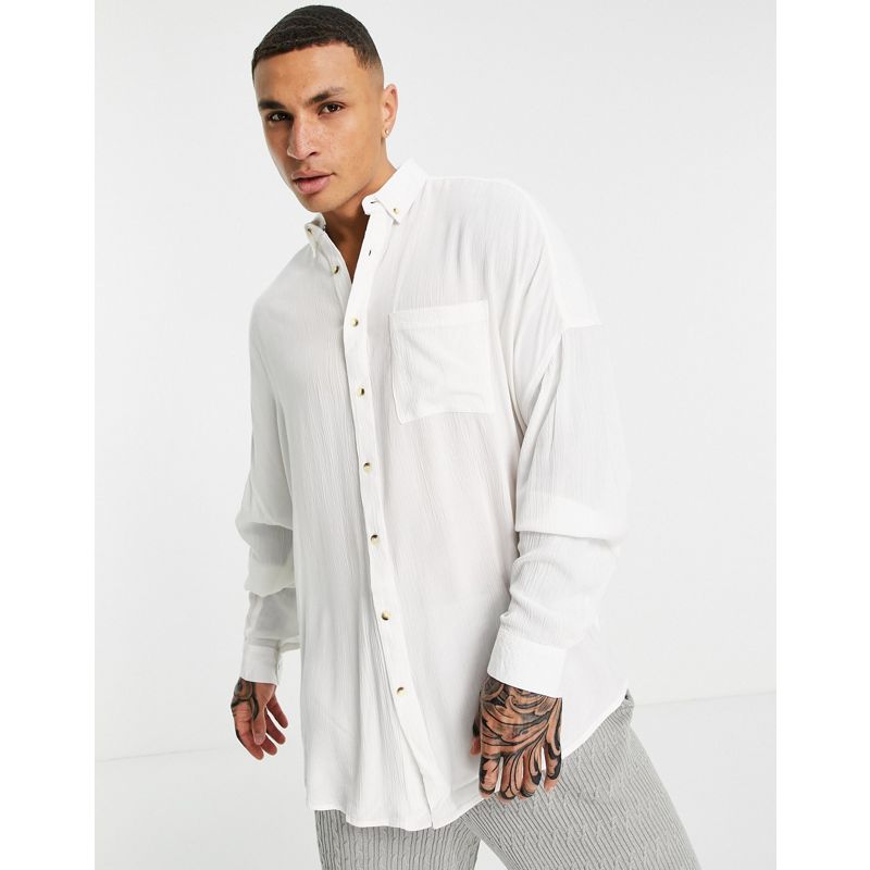 Camicie tinta unita Uomo DESIGN - Camicia oversize in viscosa stropicciata bianca