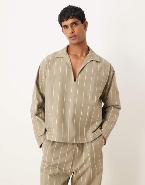ASOS DESIGN - Camicia oversize kaki a righe in coordinato - view 1