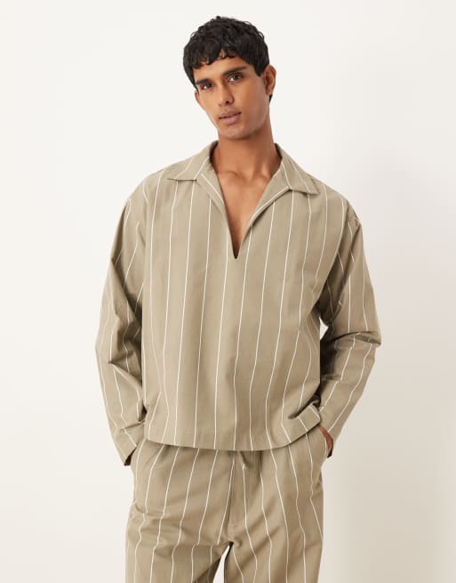 ASOS DESIGN - Camicia oversize kaki a righe in coordinato
