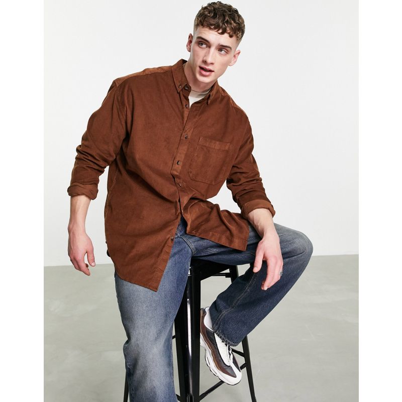 Camicie tinta unita Camicie DESIGN - Camicia oversize marrone a coste