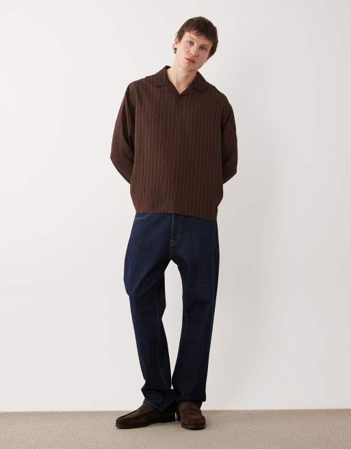 ASOS DESIGN - Camicia oversize marrone a righe, 2 di 5
