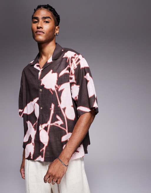 ASOS DESIGN - Camicia oversize marrone con stampa a fiori, 3 di 4