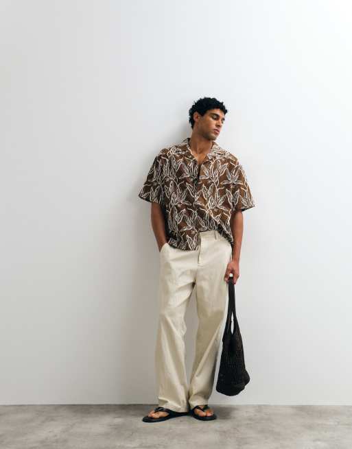 ASOS DESIGN - Camicia oversize marrone ricamata, 2 di 5